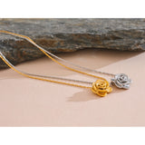 Yhpup Stainless Steel Stereoscopic Flower Pendant Necklace Waterproof 18K Plated Fashion High Quality Golden Jewelry Women