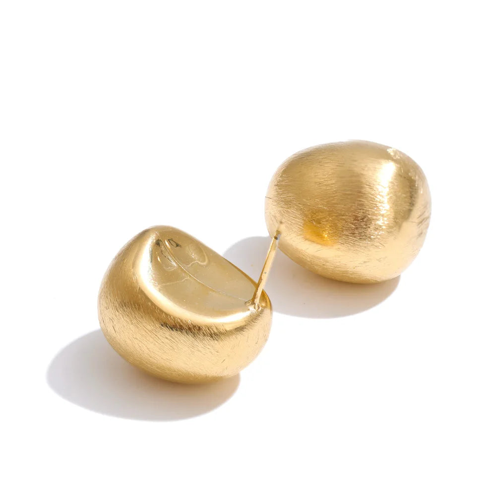 Yhpup Retro Wire Drawing Stainless Steel Water Drop Chunky Fat Stud Earrings Women Versatile Daily Minimalist Jewelry Waterproof