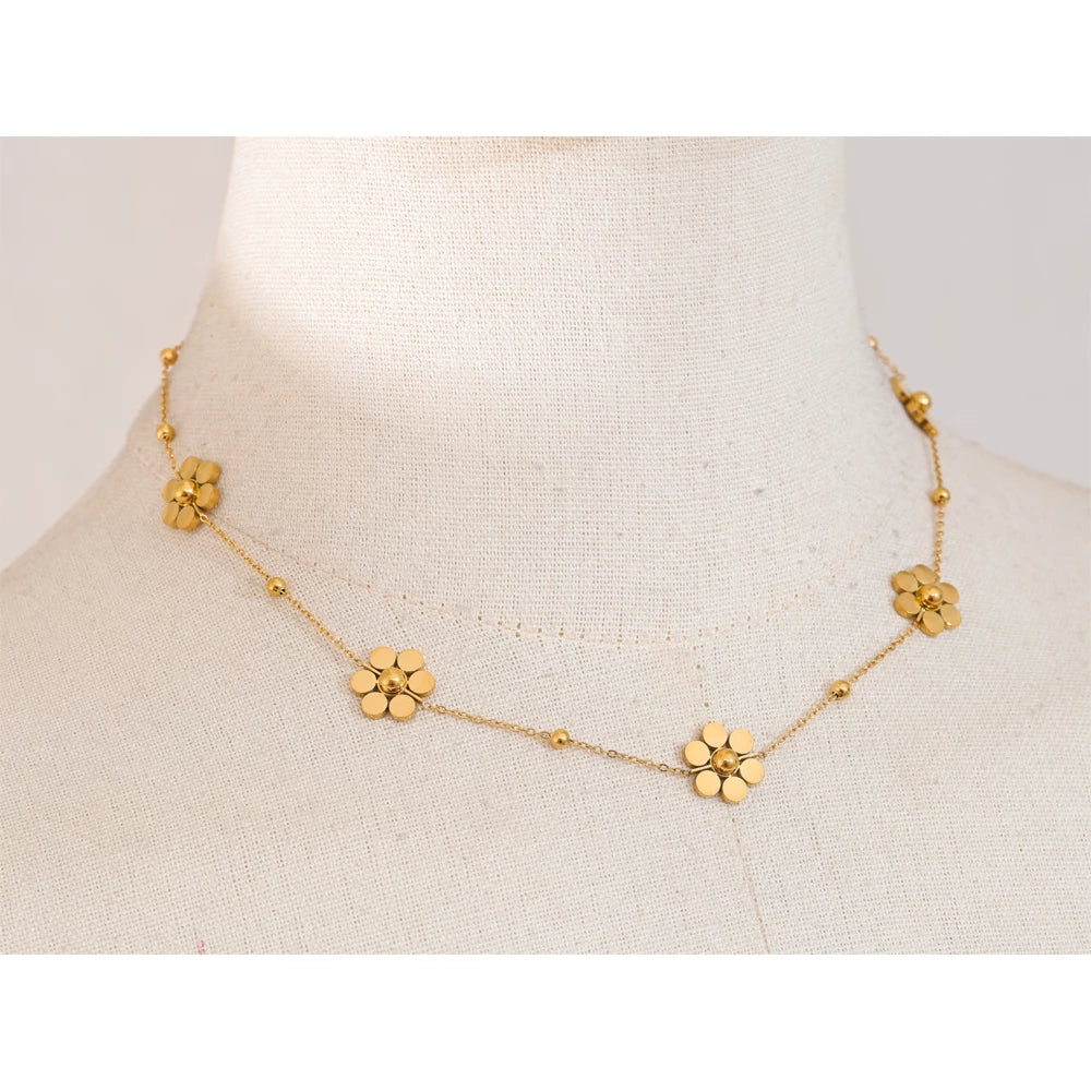 Yhpup Stainless Steel Flower Chain Fashion Necklace PVD Plated Golden Waterproof Polished High Quality Jewelry for Women