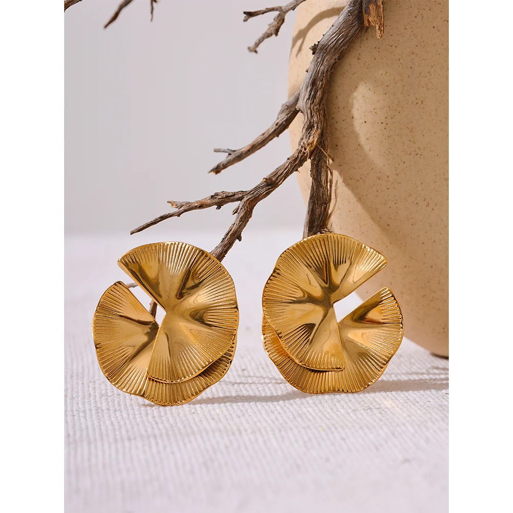 Yhpup Creative Stainless Steel Metal Flower Big Stud Earrings Fashion Attractive Statement Jewelry Women Personality Gift