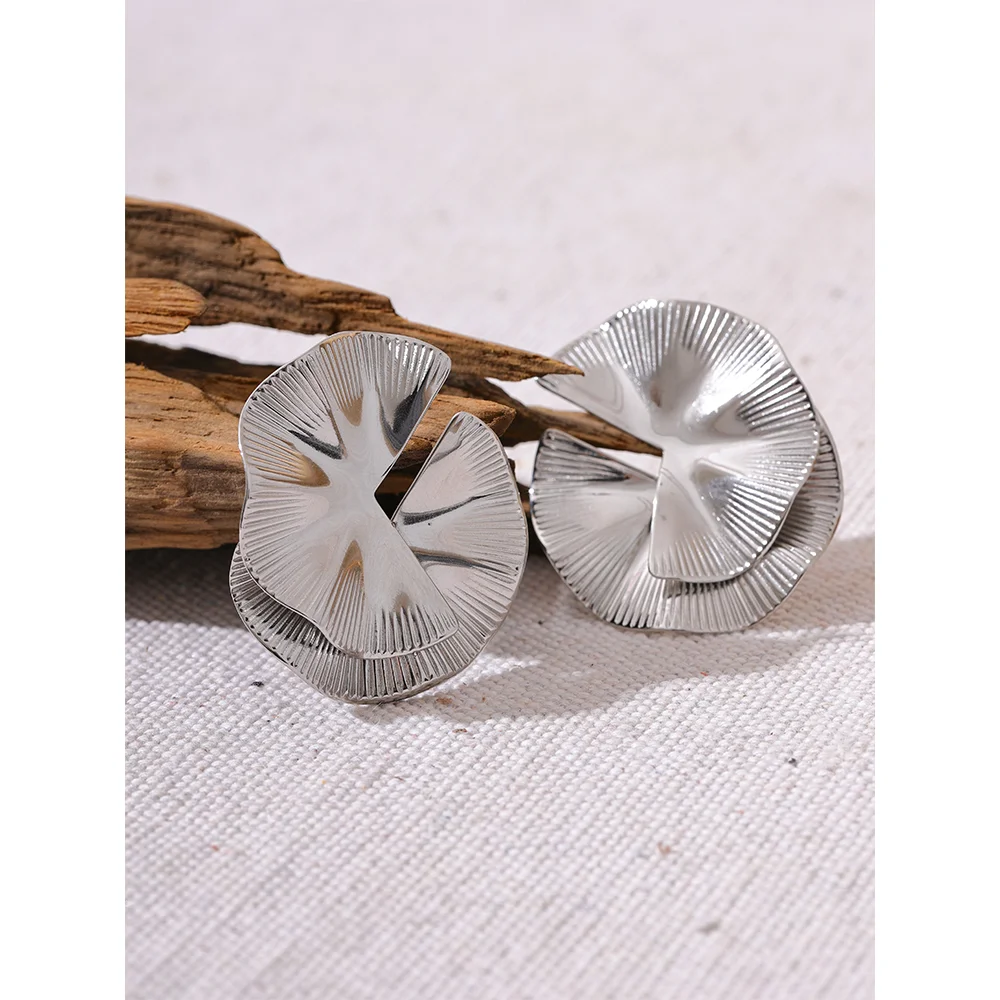 Yhpup Creative Stainless Steel Metal Flower Big Stud Earrings Fashion Attractive Statement Jewelry Women Personality Gift