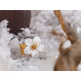 Yhpup Thicker Natural Shell Flower Open Gold Color Ring Fashion Stainless Steel Stylish Exquisite Waterproof Finger Jewelry