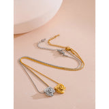 Yhpup Stainless Steel Stereoscopic Flower Pendant Necklace Waterproof 18K Plated Fashion High Quality Golden Jewelry Women