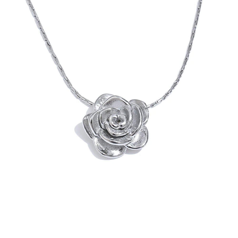 Yhpup Stainless Steel Stereoscopic Flower Pendant Necklace Waterproof 18K Plated Fashion High Quality Golden Jewelry Women