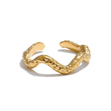 Yhpup Distinctive Stainless Steel Irregular Hammer Metal Geometric Adjustable Ring Wholesale Accessories Attractive Jewelry