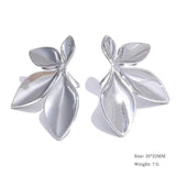Yhpup Fashion Stainless Steel Leaves Flower Stud Earrings Bright Anti Allergy Waterproof Charm Texture High Quality Jewelry