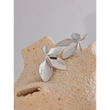 Yhpup Fashion Stainless Steel Leaves Flower Stud Earrings Bright Anti Allergy Waterproof Charm Texture High Quality Jewelry
