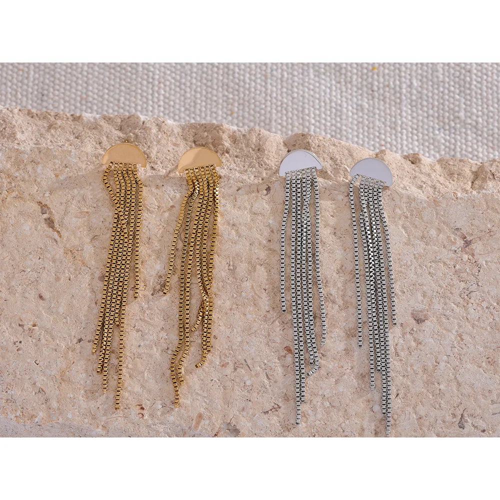 Yhpup Fashion Stainless Steel Long Tassel Drop Dangle Party Earrings Metal Rust Proof 18K Gold Color Plated Charm Jewelry Bijoux