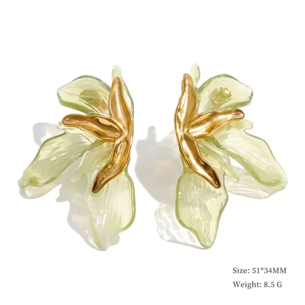 Yhpup Fashion Stainless Steel Leaves Flower Stud Earrings Bright Anti Allergy Waterproof Charm Texture High Quality Jewelry