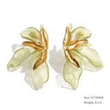 Yhpup Fashion Stainless Steel Leaves Flower Stud Earrings Bright Anti Allergy Waterproof Charm Texture High Quality Jewelry