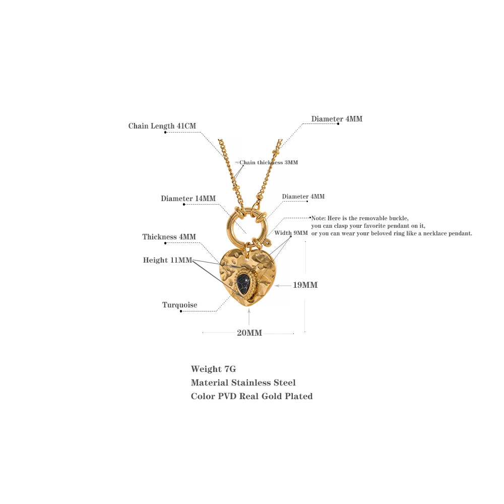 Yhpup Charm Vintage Metal Heart Pendant Stainless Steel Necklace Golden Chain Collar Fashion France Trendy Jewelry Bijoux Women