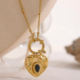 Yhpup Charm Vintage Metal Heart Pendant Stainless Steel Necklace Golden Chain Collar Fashion France Trendy Jewelry Bijoux Women