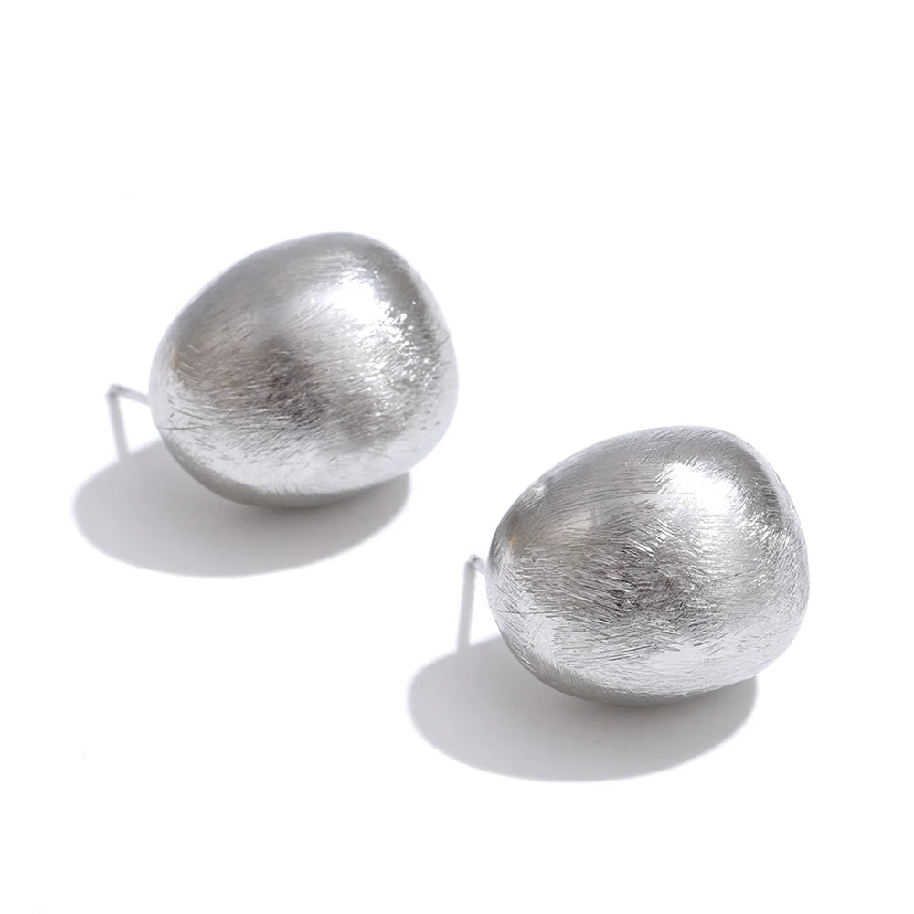 Yhpup Retro Wire Drawing Stainless Steel Water Drop Chunky Fat Stud Earrings Women Versatile Daily Minimalist Jewelry Waterproof