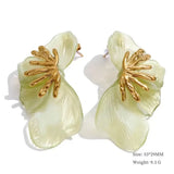 Yhpup Fashion Stainless Steel Leaves Flower Stud Earrings Bright Anti Allergy Waterproof Charm Texture High Quality Jewelry