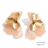 Yhpup Fashion Stainless Steel Leaves Flower Stud Earrings Bright Anti Allergy Waterproof Charm Texture High Quality Jewelry