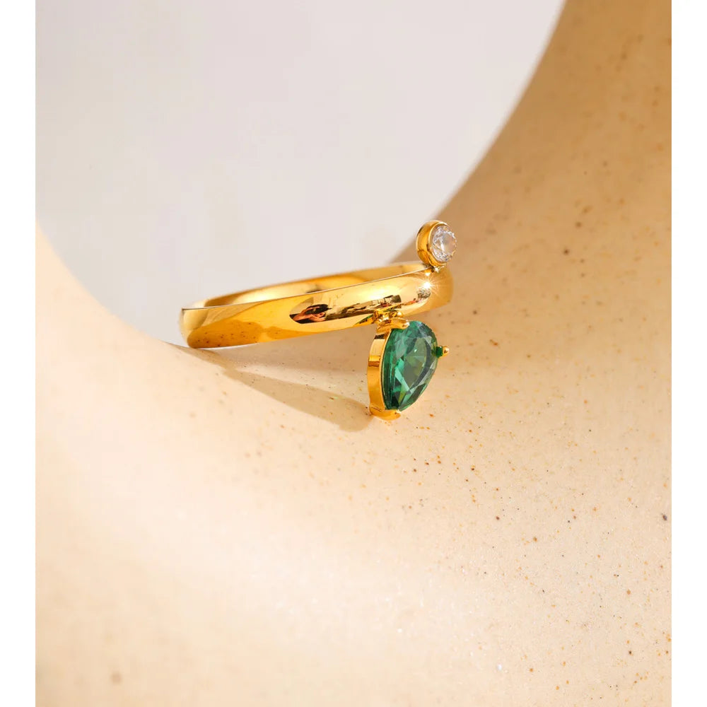 Yhpup Size 678 High Quality Stainless Steel Green CZ Zirconia Chic Korean Ring Fashion Exquisite Polished Smooth Finger Jewelry