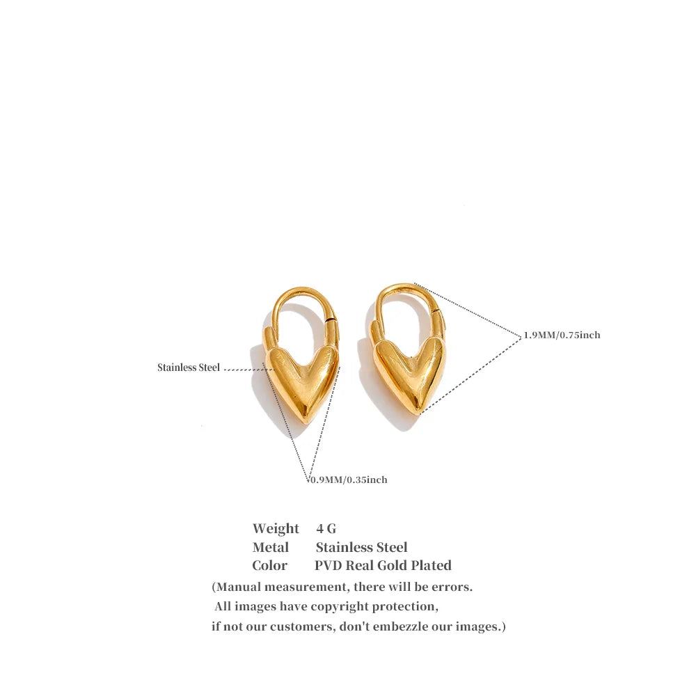 Yhpup 18K Golden PVD Plated Stainless Steel Heart Love Cast Hoop Earrings Anti Allergic Metal Texture Daily Fashion Jewelry Gift