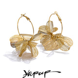 Yhpup Exclusive Design Stainless Steel Metal Flower Big Hoop Earrings Personality Fashion Waterproof Eye-catching Jewelry