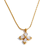 Yhpup Delicate Shiny Cubic Zirconia Flower Pendant Chic Necklace 18K Golden Plated High Quality Fashion PVD Jewelry Waterproof