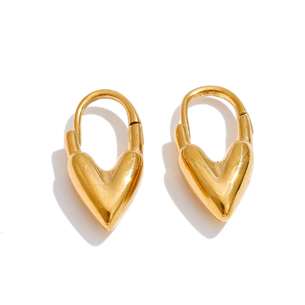 Yhpup 18K Golden PVD Plated Stainless Steel Heart Love Cast Hoop Earrings Anti Allergic Metal Texture Daily Fashion Jewelry Gift