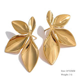 Yhpup Fashion Stainless Steel Leaves Flower Stud Earrings Bright Anti Allergy Waterproof Charm Texture High Quality Jewelry