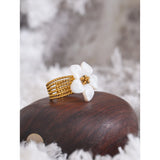 Yhpup Thicker Natural Shell Flower Open Gold Color Ring Fashion Stainless Steel Stylish Exquisite Waterproof Finger Jewelry