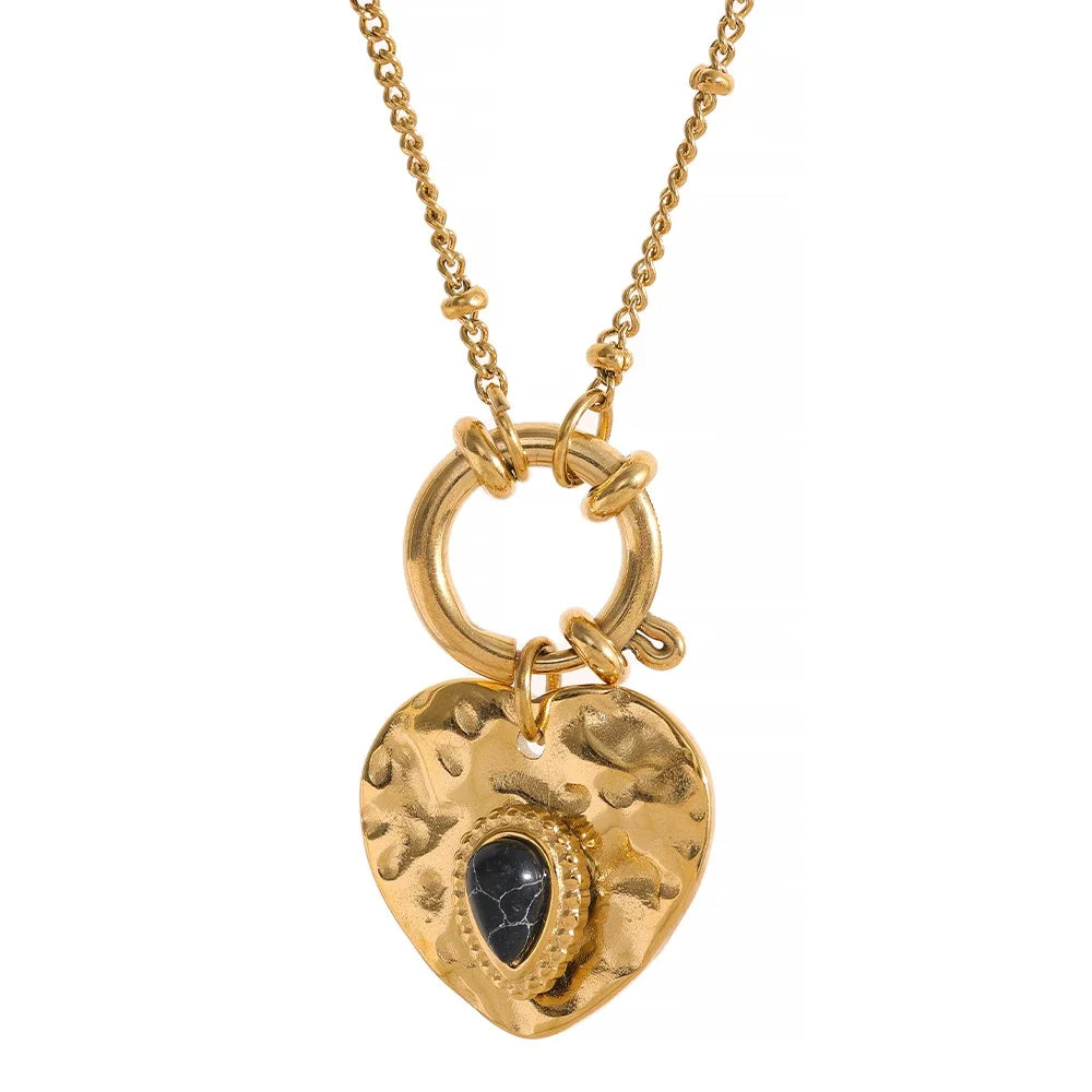 Yhpup Charm Vintage Metal Heart Pendant Stainless Steel Necklace Golden Chain Collar Fashion France Trendy Jewelry Bijoux Women