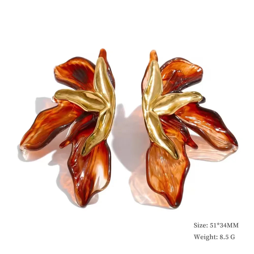 Yhpup Fashion Stainless Steel Leaves Flower Stud Earrings Bright Anti Allergy Waterproof Charm Texture High Quality Jewelry