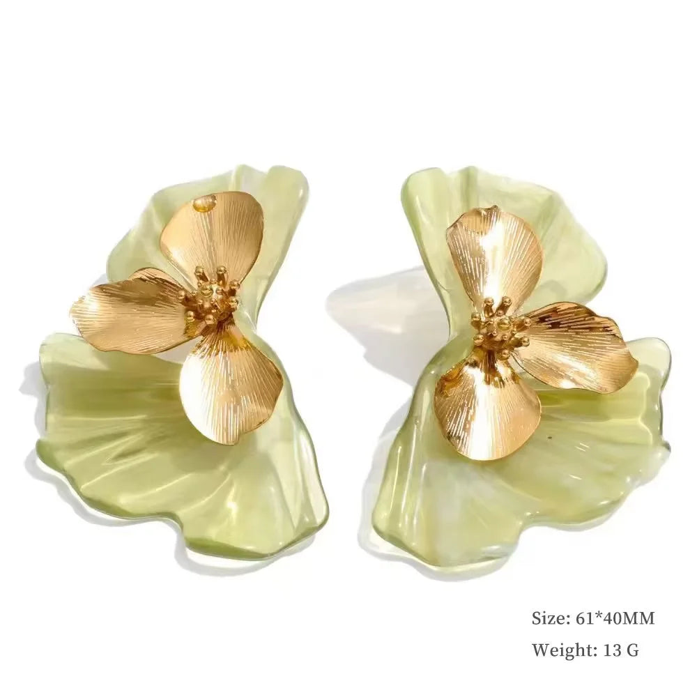 Yhpup Fashion Stainless Steel Leaves Flower Stud Earrings Bright Anti Allergy Waterproof Charm Texture High Quality Jewelry