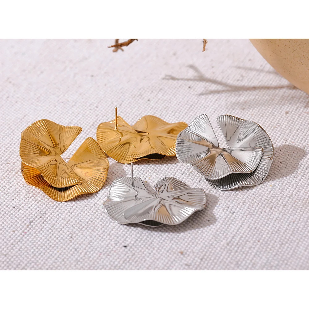Yhpup Creative Stainless Steel Metal Flower Big Stud Earrings Fashion Attractive Statement Jewelry Women Personality Gift