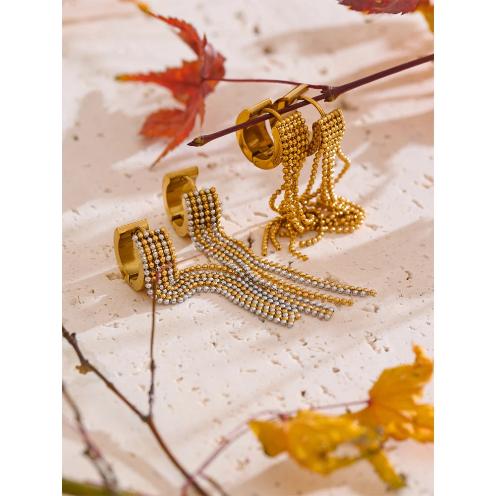 Yhpup Hot Style Stainless Steel Tassel Long Chain Drop Dangle Earrings Fashion Trendy Waterproof Daily Jewelry Gift