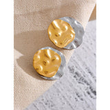 Yhpup Double Color Stainless Steel Metal Geometric Round Stud Earrings Women Daily Wear Jewelry Pendientes De Acero Inoxidable