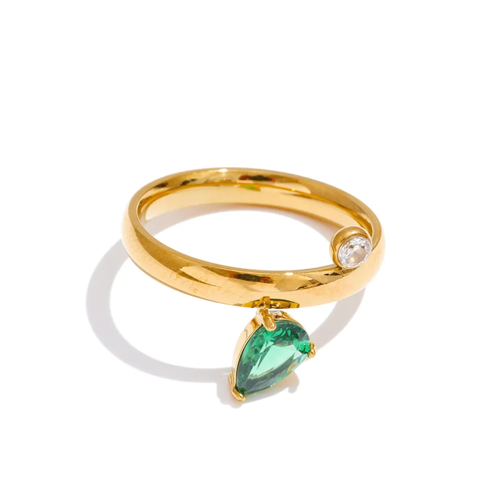 Yhpup Size 678 High Quality Stainless Steel Green CZ Zirconia Chic Korean Ring Fashion Exquisite Polished Smooth Finger Jewelry