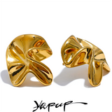 Yhpup 316l Stainless Steel Irregular Flower Stud Earrings Metal Fashion Waterproof Creative Modern Jewelry Women Bijoux Gift