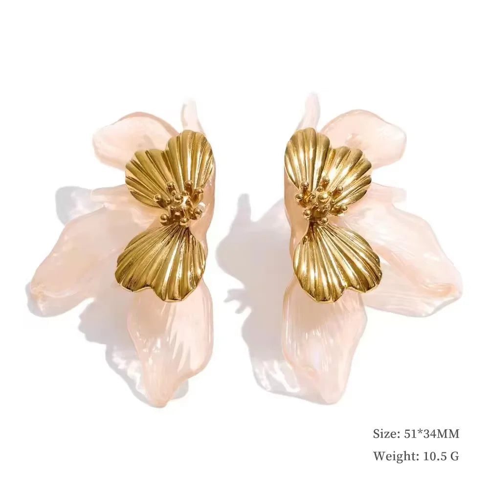 Yhpup Fashion Stainless Steel Leaves Flower Stud Earrings Bright Anti Allergy Waterproof Charm Texture High Quality Jewelry