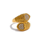 Yhpup Stylish Adjustable Stainless Steel Zirconia Heart Snake Ring for Women 18K PVD Plated Jewelry New
