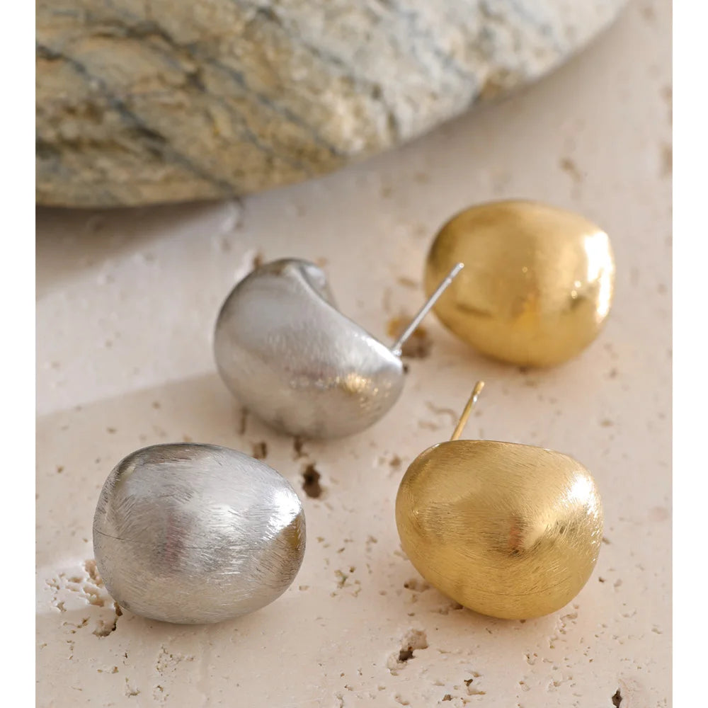 Yhpup Retro Wire Drawing Stainless Steel Water Drop Chunky Fat Stud Earrings Women Versatile Daily Minimalist Jewelry Waterproof