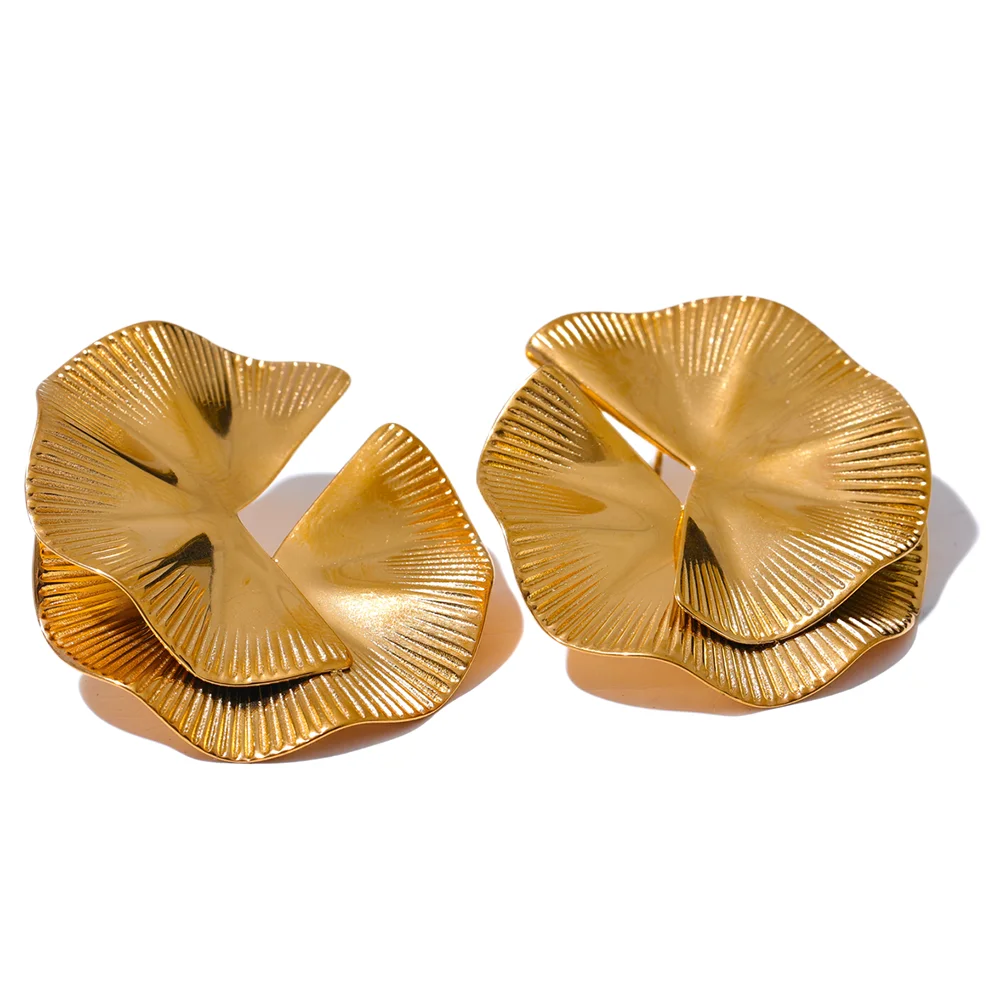Yhpup Creative Stainless Steel Metal Flower Big Stud Earrings Fashion Attractive Statement Jewelry Women Personality Gift