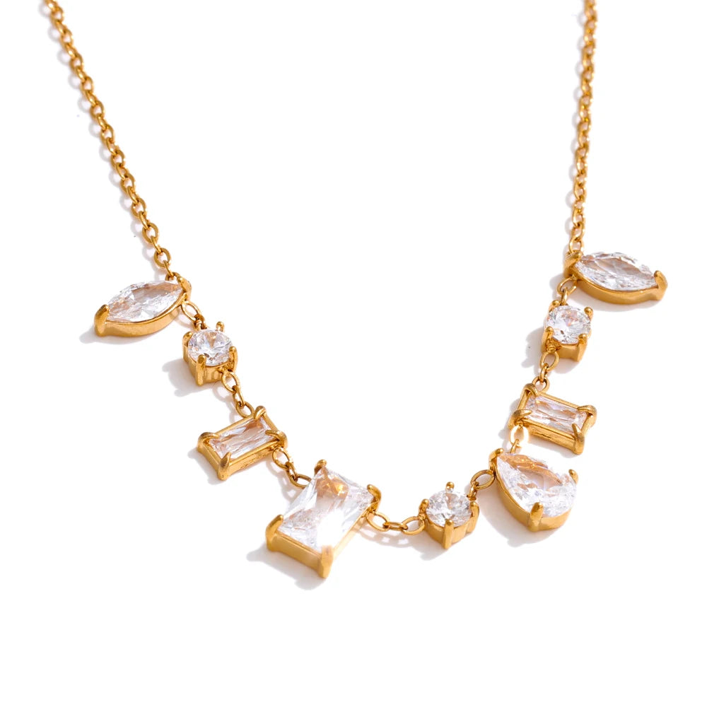 Yhpup White Colorful Delicate Bling Cubic Zirconia Pendant Necklace Trendy Stainless Steel High Quality Exquisite Jewelry Gift