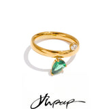 Yhpup Size 678 High Quality Stainless Steel Green CZ Zirconia Chic Korean Ring Fashion Exquisite Polished Smooth Finger Jewelry