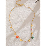 Yhpup Summer Fashion Crystal Flower Pendant Necklace for Women Stainless Steel Handmade Cute Collar Jewelry 2025 Waterproof