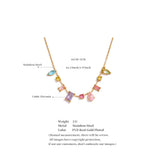 Yhpup White Colorful Delicate Bling Cubic Zirconia Pendant Necklace Trendy Stainless Steel High Quality Exquisite Jewelry Gift