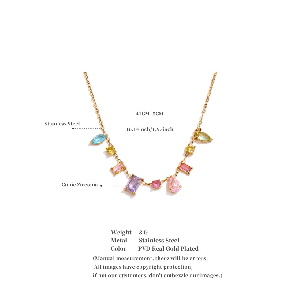 Yhpup White Colorful Delicate Bling Cubic Zirconia Pendant Necklace Trendy Stainless Steel High Quality Exquisite Jewelry Gift