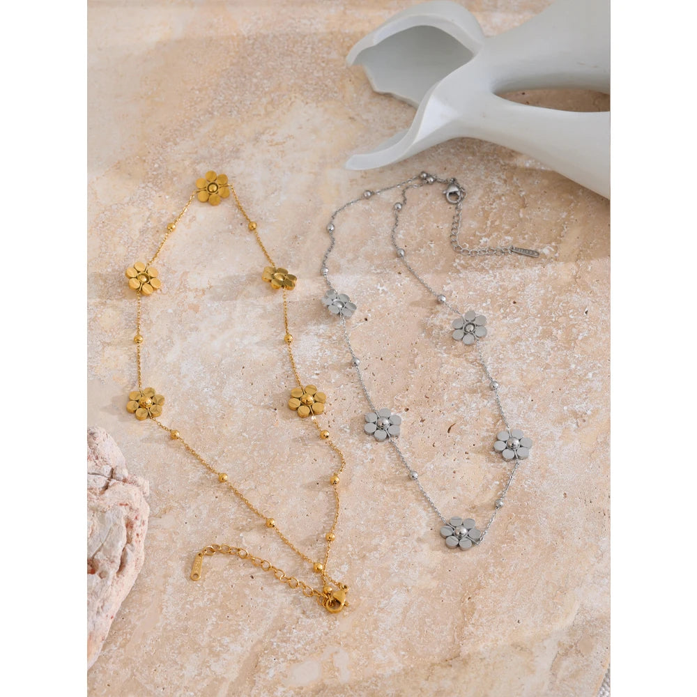 Yhpup Stainless Steel Flower Chain Fashion Necklace PVD Plated Golden Waterproof Polished High Quality Jewelry for Women