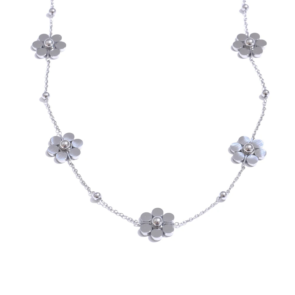 Yhpup Stainless Steel Flower Chain Fashion Necklace PVD Plated Golden Waterproof Polished High Quality Jewelry for Women