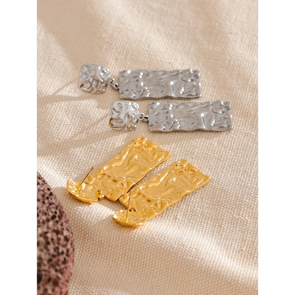 Yhpup Stainless Steel Metal Hammer Rectangle Dangle Drop  Earrings Prevent Allergy Stainless Steel Daily Jewelry Gift