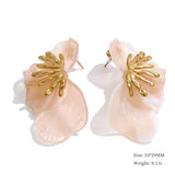 Yhpup Fashion Stainless Steel Leaves Flower Stud Earrings Bright Anti Allergy Waterproof Charm Texture High Quality Jewelry