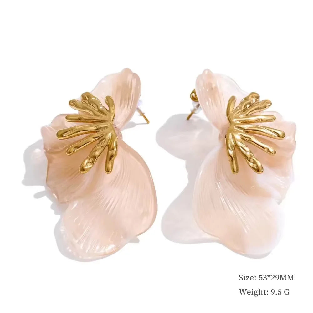 Yhpup Fashion Stainless Steel Leaves Flower Stud Earrings Bright Anti Allergy Waterproof Charm Texture High Quality Jewelry