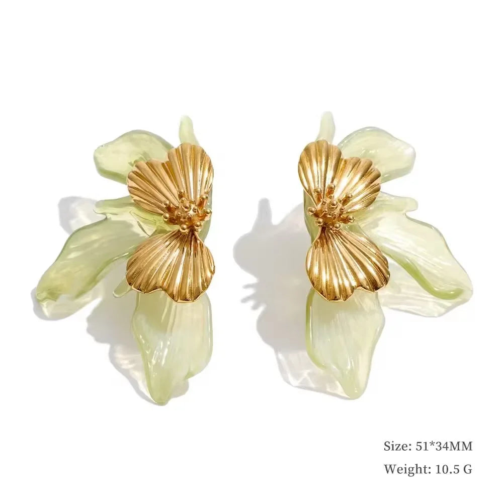 Yhpup Fashion Stainless Steel Leaves Flower Stud Earrings Bright Anti Allergy Waterproof Charm Texture High Quality Jewelry