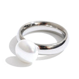 Yhpup Elegant Shell Pearl Ring Fashion Gold Stainless Steel Metal Texture 18 K Plated Geometric Charm Jewelry Women Engagement